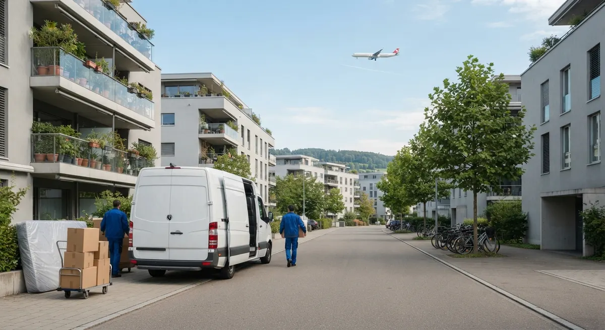 Wohn- und Bürogebäude im Glattal mit Glattalbahn und breiten Erschliessungsstrassen